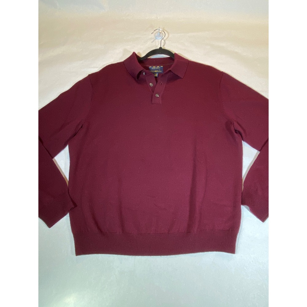 Burgundy Club Room Polo Sweater Estate Merino Wool Long Sleeve Medium Mens